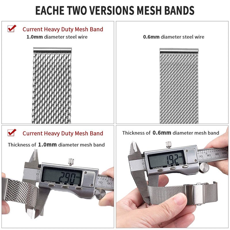EACHE Stainless Steel Thick Mesh Watch Band For Men Heavy Duty Metal Mesh Watch Strap Adjustable Length Silver 20mm - Image 3